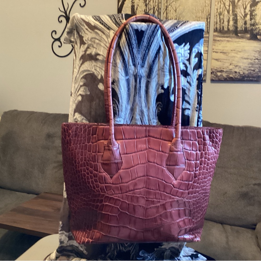 Furla Red Crocodile-Embossed Tote Bag - Picture 2 of 12